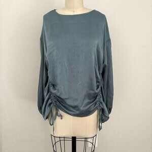 Zara Women's Ruched Satin-Effect Long Sleeve Boat Neck Blouse Size Small NWT